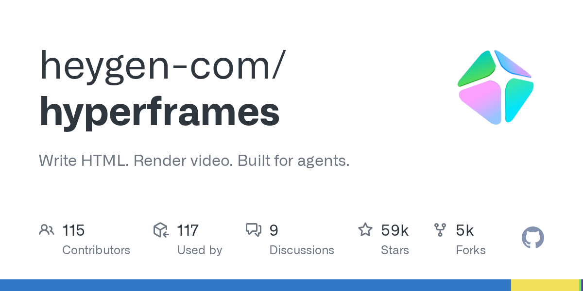 HyperFrames 仓库档案卡：star 数、语言与描述快照